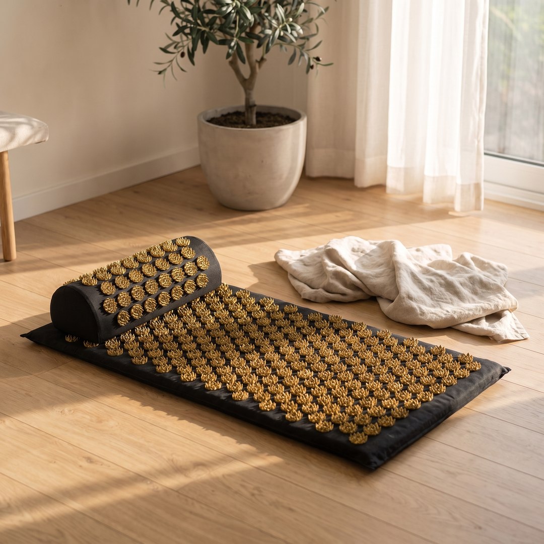 Kova Acupressure Mat laid out in a sunlit room