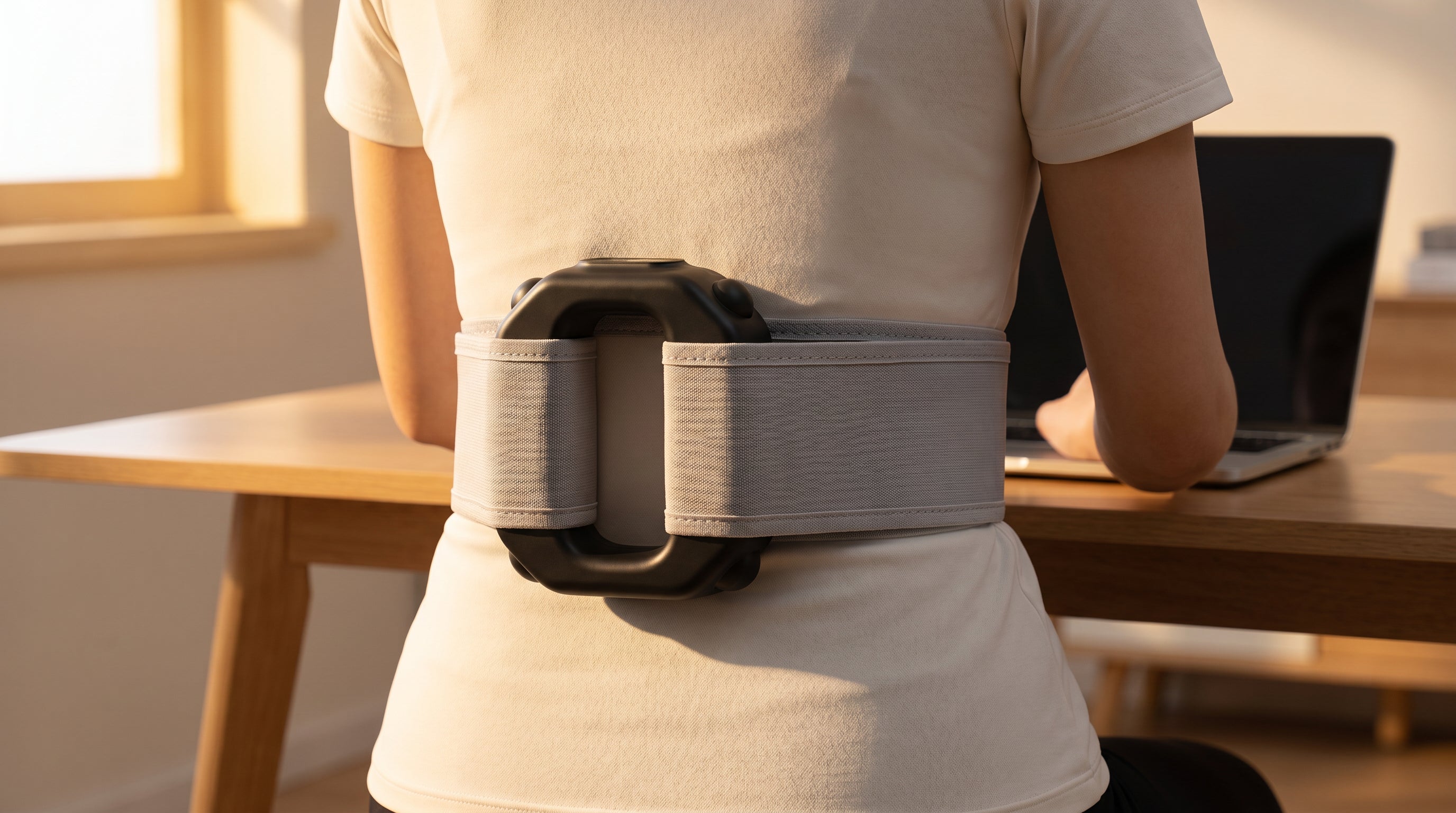 Person wearing the Kova Fascia Ring at a desk
